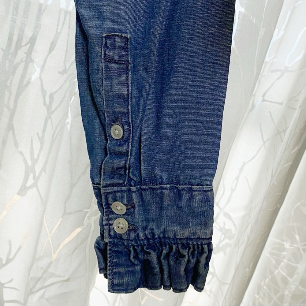 FRAME DENIM BLUE JEAN RUFFLE LONG SLEEVE BUTTON DOWN SHIRT DRESS - Picture 7 of 8